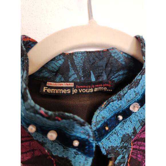 Vintage y2k Full Zip Boho Micromesh Beaded Bell Sleeves Fairy Whimsy Hippie Euro - Picture 6 of 7